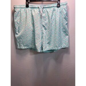 Bermies Mens XL Swim Trunks Aqua Blue Unicorn Pool Float Print Mesh Lined Shorts